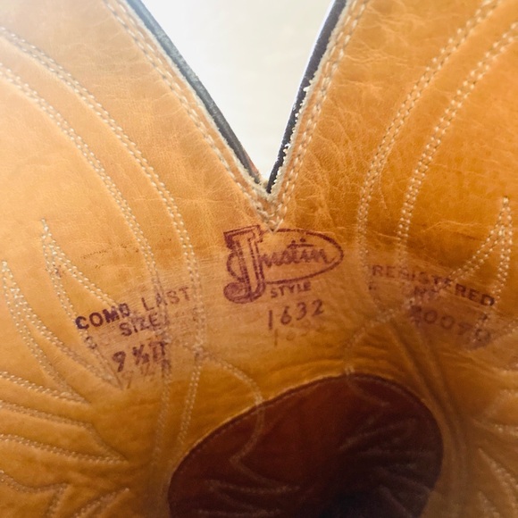 JUSTIN 🤠 Country Western Leather Cowboy Boots Vintage Yellowstone Tall Mens - Picture 8 of 9